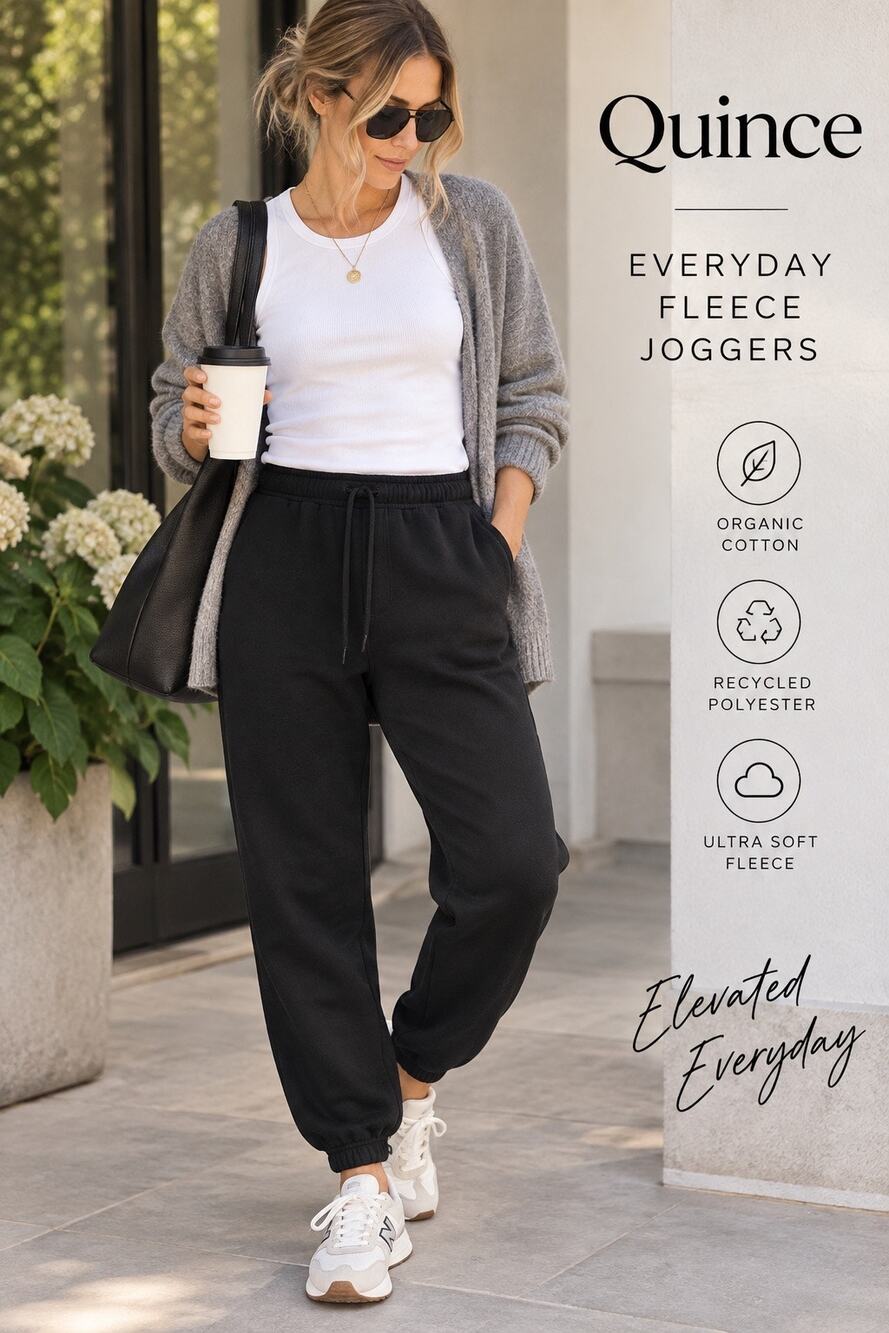 Quiet Luxe Lounge Quince Everyday Fleece Jogger Black Organic Cotton XL Pristine